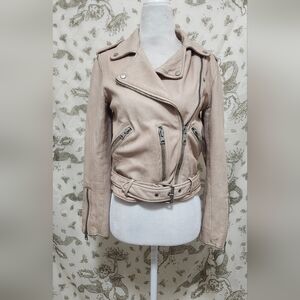 All Saints Light Beige Leather Biker Jacket Sz 4